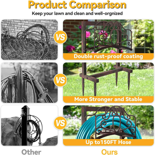 Garden Hose Holder, Heavy Duty Storage Reel Stand, Rustic Floral