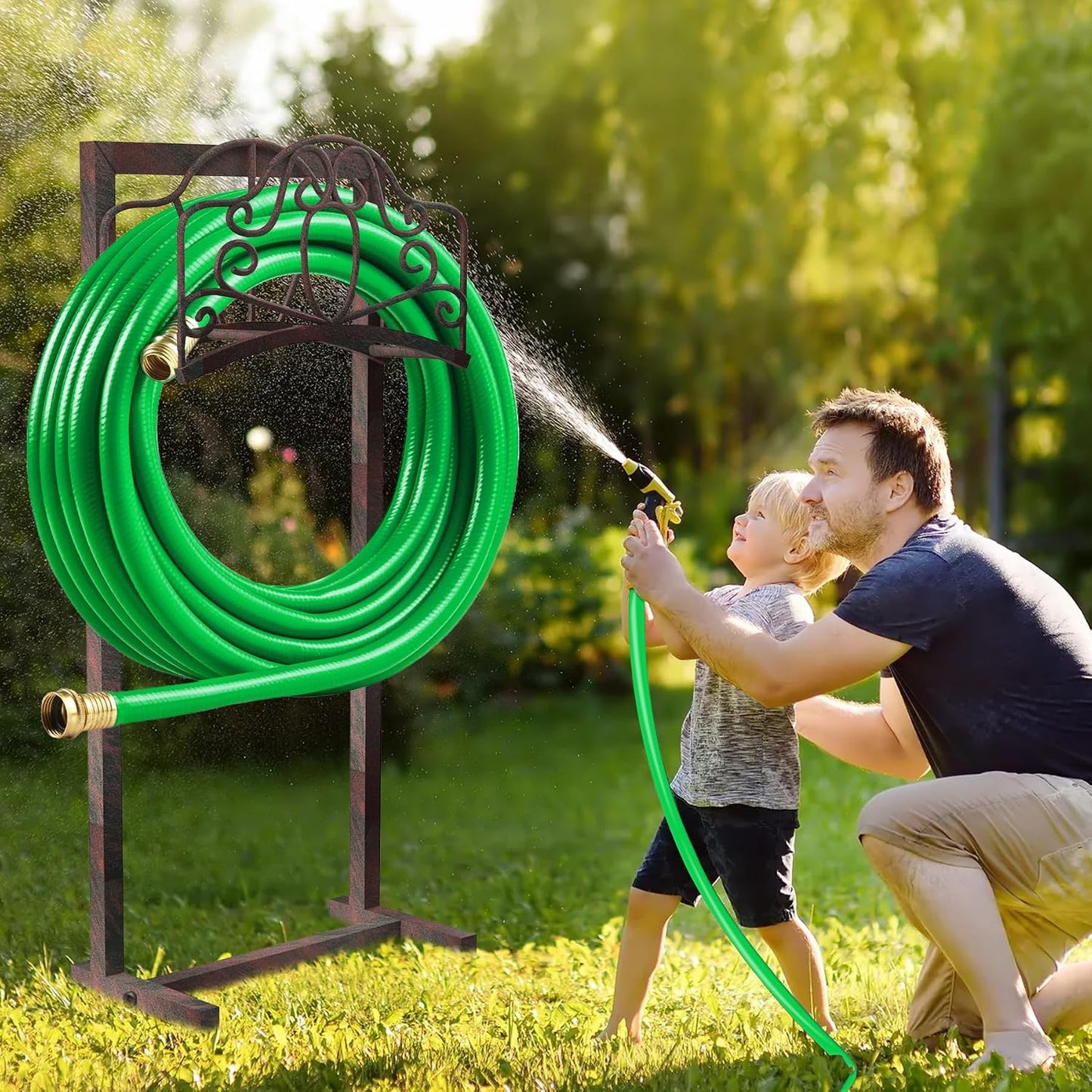 Garden Hose Holder, Heavy Duty Storage Reel Stand, Rustic Floral