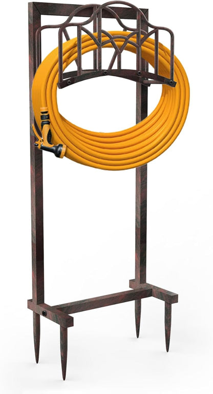Garden Hose Holder, Heavy Duty Storage Reel Stand, Rustic Floral