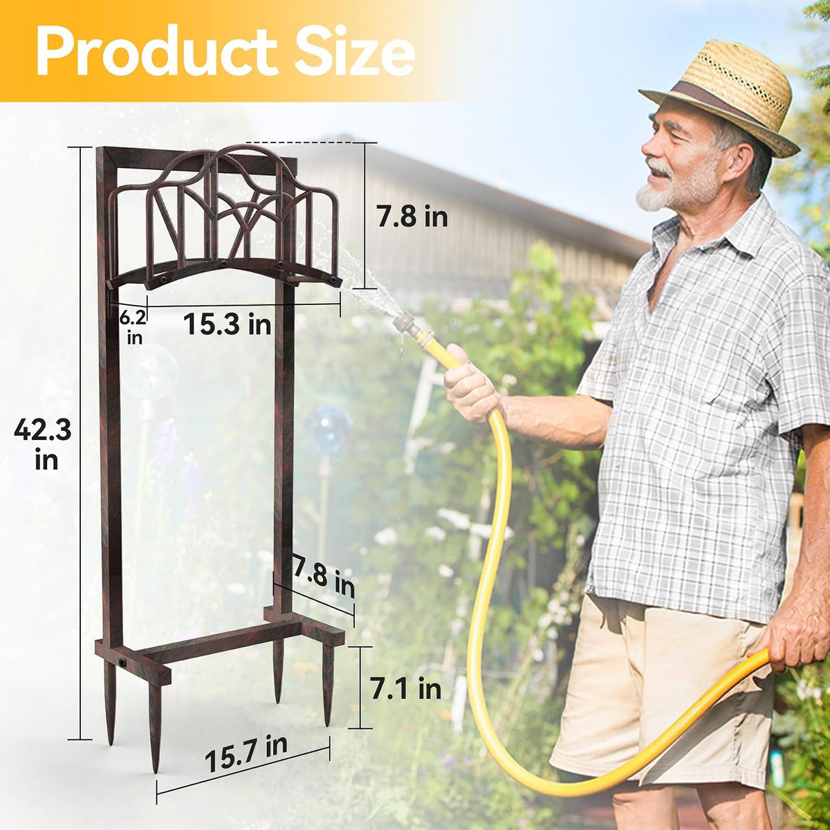 Garden Hose Holder, Heavy Duty Storage Reel Stand, Rustic Floral