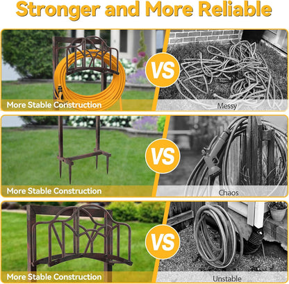 Garden Hose Holder, Heavy Duty Storage Reel Stand, Rustic Floral