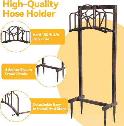 Garden Hose Holder, Heavy Duty Storage Reel Stand, Rustic Floral