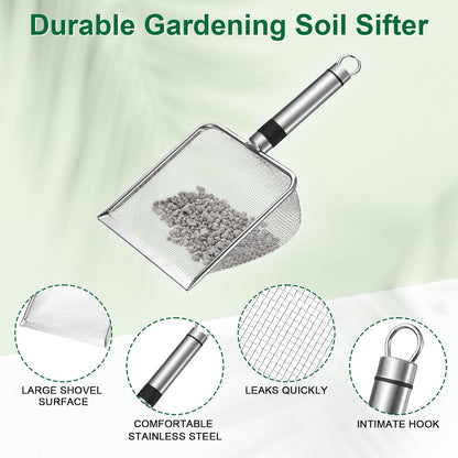 4-Pack Gardening Soil Sifter, 2/2.8/3.8/5 mm Mesh Stainless Steel Sand Soil Compost Sieve with Stainless Steel Handle for Sand/Dirt/Rock Compost, Screen Potting Scoop [Silver Tone]