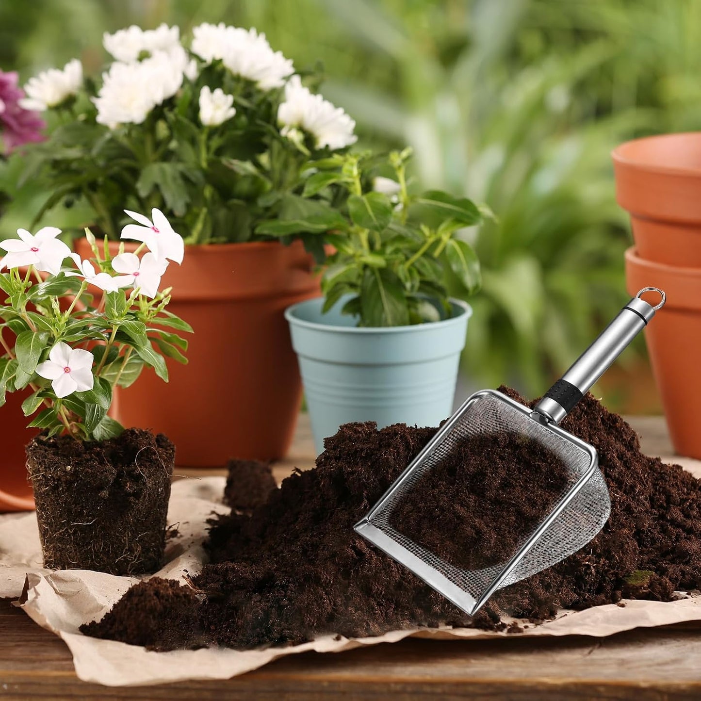 4-Pack Gardening Soil Sifter, 2/2.8/3.8/5 mm Mesh Stainless Steel Sand Soil Compost Sieve with Stainless Steel Handle for Sand/Dirt/Rock Compost, Screen Potting Scoop [Silver Tone]