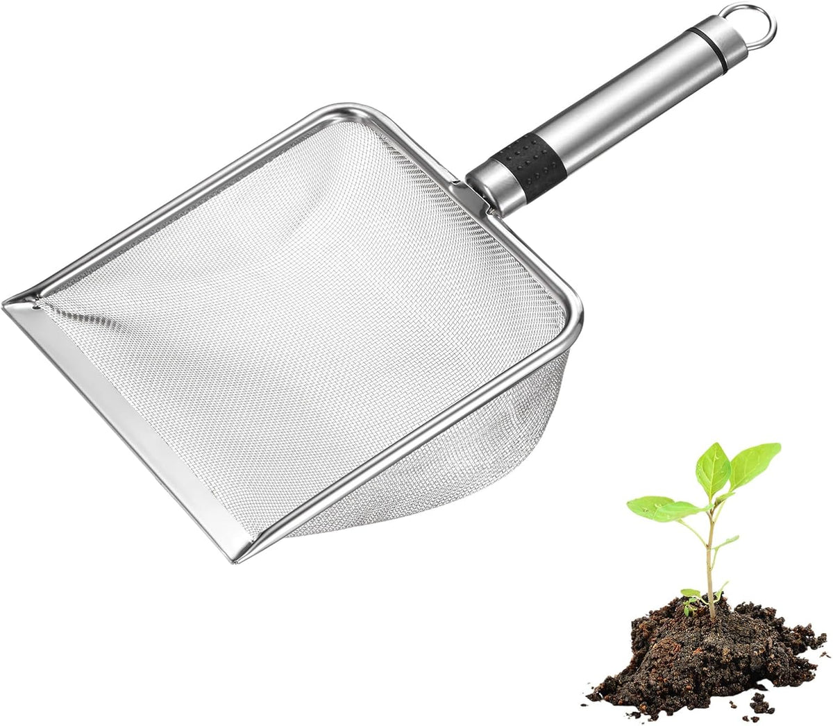 4-Pack Gardening Soil Sifter, 2/2.8/3.8/5 mm Mesh Stainless Steel Sand Soil Compost Sieve with Stainless Steel Handle for Sand/Dirt/Rock Compost, Screen Potting Scoop [Silver Tone]
