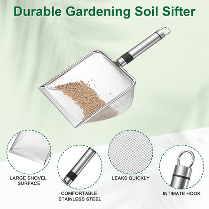 4-Pack Gardening Soil Sifter, 2/2.8/3.8/5 mm Mesh Stainless Steel Sand Soil Compost Sieve with Stainless Steel Handle for Sand/Dirt/Rock Compost, Screen Potting Scoop [Silver Tone]