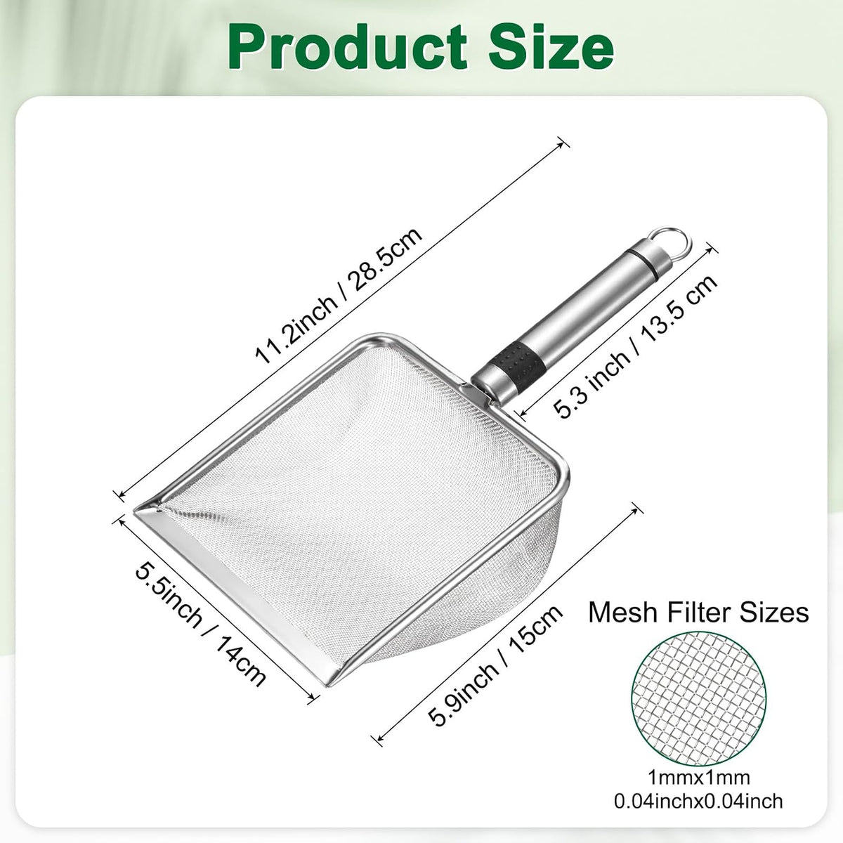 4-Pack Gardening Soil Sifter, 2/2.8/3.8/5 mm Mesh Stainless Steel Sand Soil Compost Sieve with Stainless Steel Handle for Sand/Dirt/Rock Compost, Screen Potting Scoop [Silver Tone]