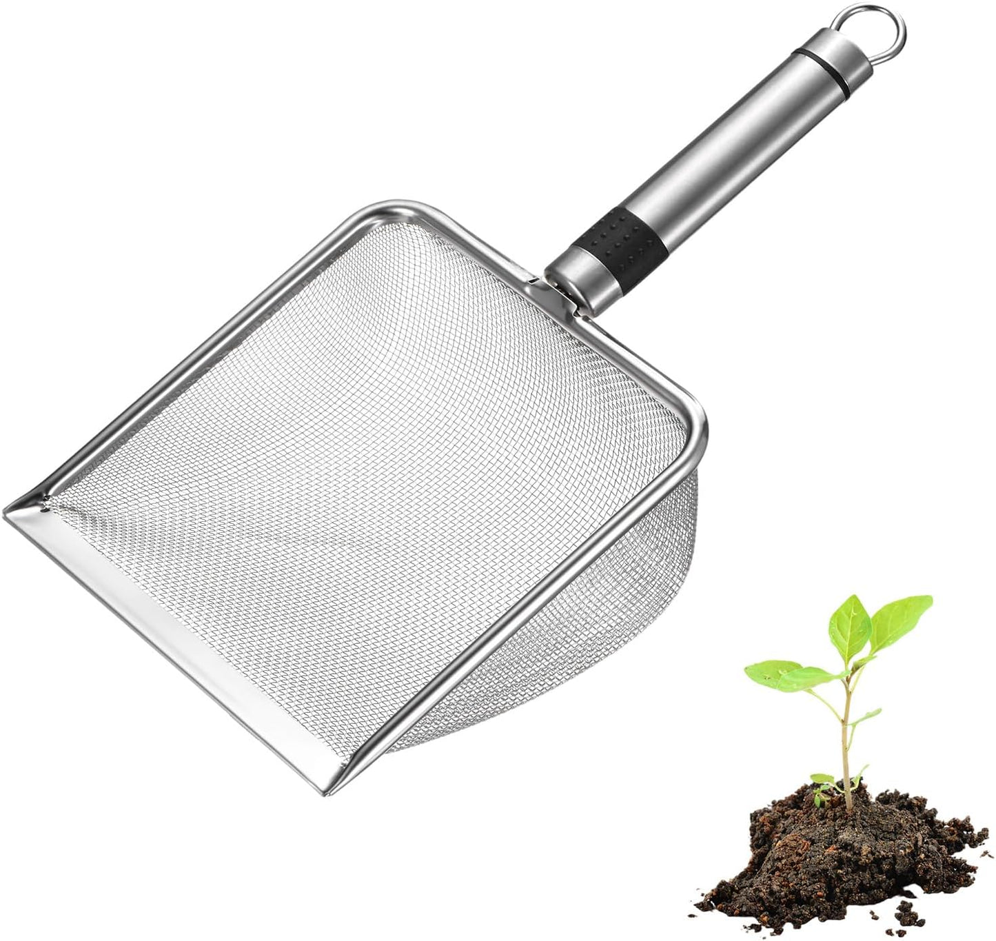 4-Pack Gardening Soil Sifter, 2/2.8/3.8/5 mm Mesh Stainless Steel Sand Soil Compost Sieve with Stainless Steel Handle for Sand/Dirt/Rock Compost, Screen Potting Scoop [Silver Tone]