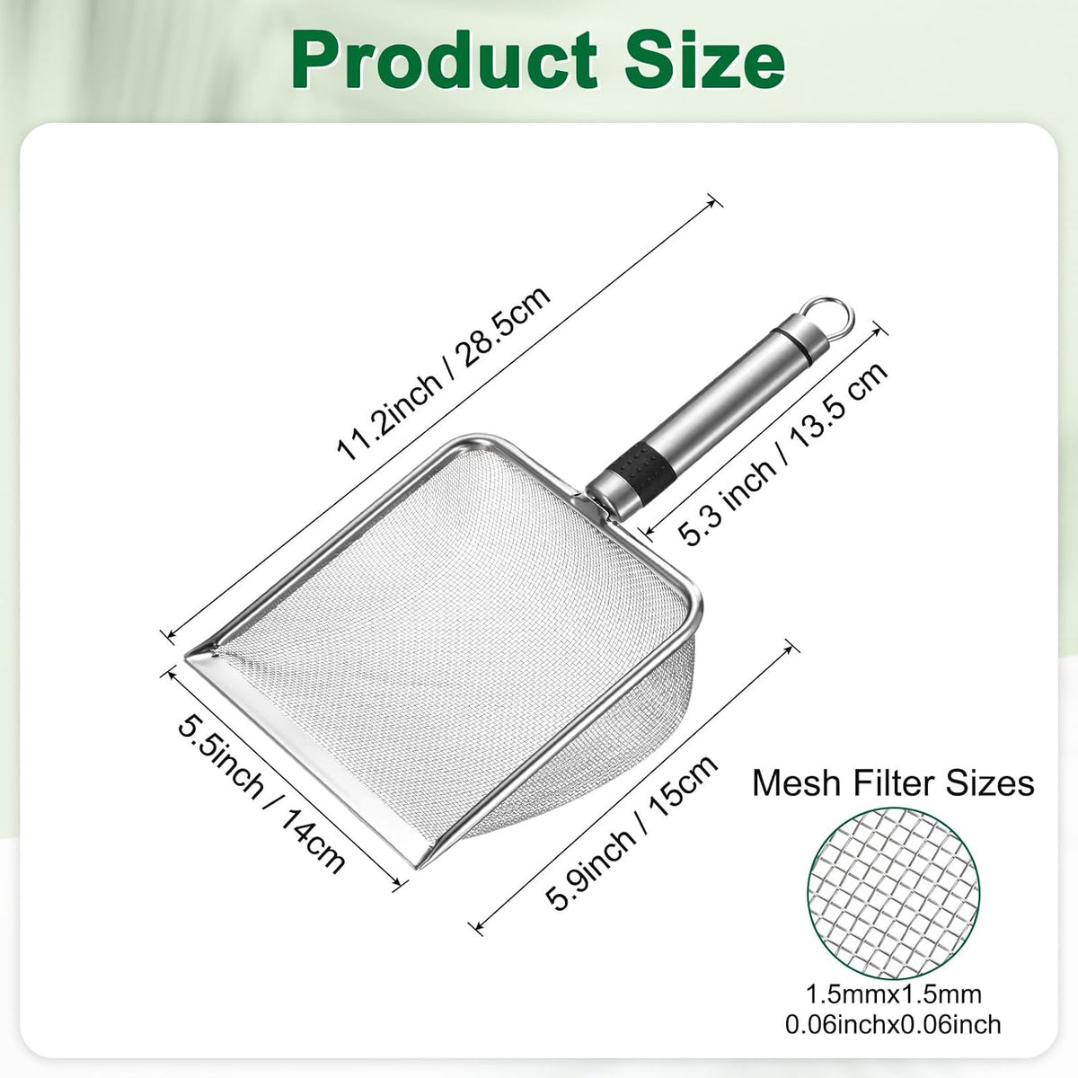 4-Pack Gardening Soil Sifter, 2/2.8/3.8/5 mm Mesh Stainless Steel Sand Soil Compost Sieve with Stainless Steel Handle for Sand/Dirt/Rock Compost, Screen Potting Scoop [Silver Tone]