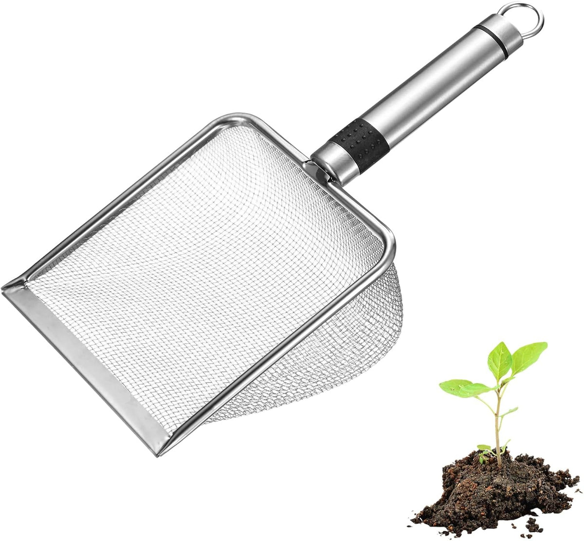 4-Pack Gardening Soil Sifter, 2/2.8/3.8/5 mm Mesh Stainless Steel Sand Soil Compost Sieve with Stainless Steel Handle for Sand/Dirt/Rock Compost, Screen Potting Scoop [Silver Tone]