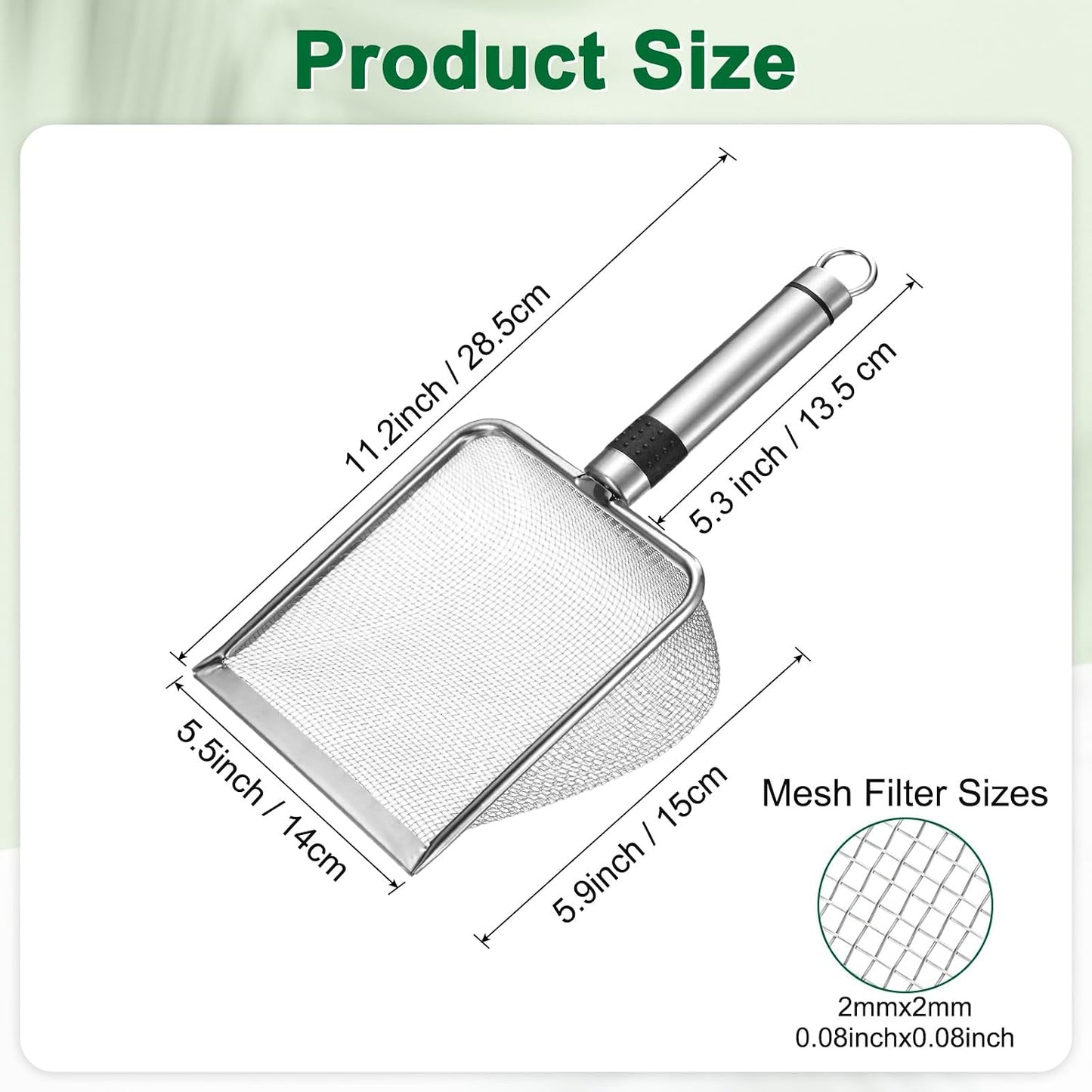 4-Pack Gardening Soil Sifter, 2/2.8/3.8/5 mm Mesh Stainless Steel Sand Soil Compost Sieve with Stainless Steel Handle for Sand/Dirt/Rock Compost, Screen Potting Scoop [Silver Tone]