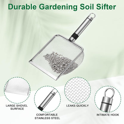4-Pack Gardening Soil Sifter, 2/2.8/3.8/5 mm Mesh Stainless Steel Sand Soil Compost Sieve with Stainless Steel Handle for Sand/Dirt/Rock Compost, Screen Potting Scoop [Silver Tone]