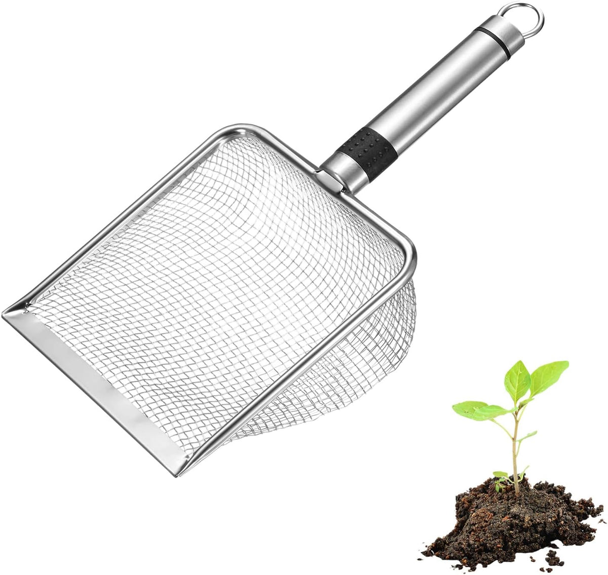 4-Pack Gardening Soil Sifter, 2/2.8/3.8/5 mm Mesh Stainless Steel Sand Soil Compost Sieve with Stainless Steel Handle for Sand/Dirt/Rock Compost, Screen Potting Scoop [Silver Tone]