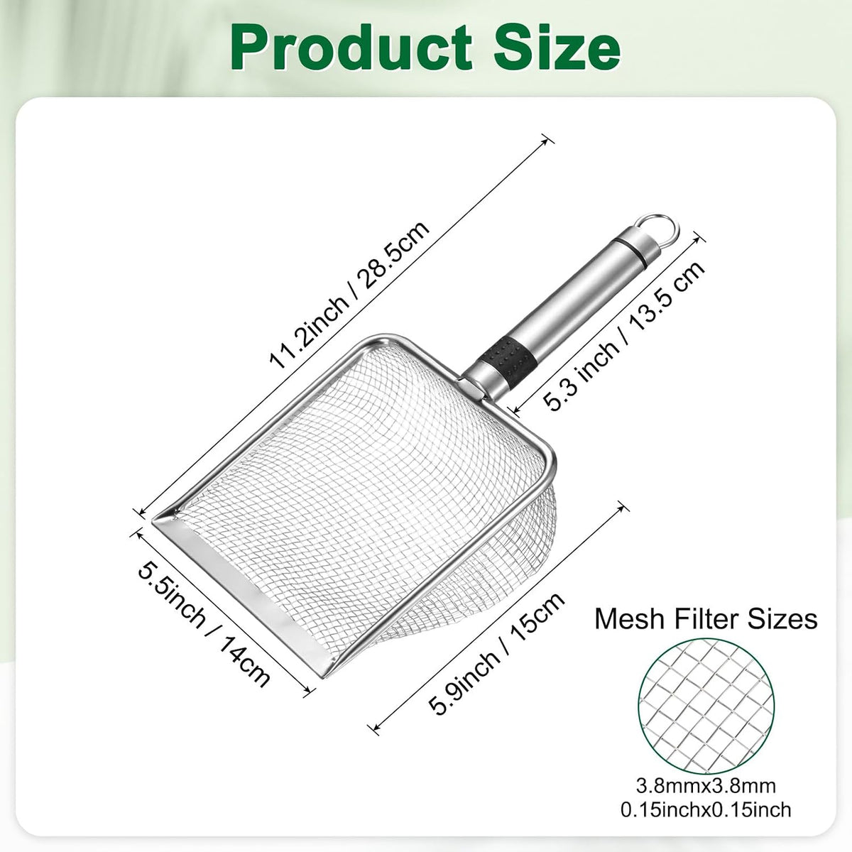 4-Pack Gardening Soil Sifter, 2/2.8/3.8/5 mm Mesh Stainless Steel Sand Soil Compost Sieve with Stainless Steel Handle for Sand/Dirt/Rock Compost, Screen Potting Scoop [Silver Tone]