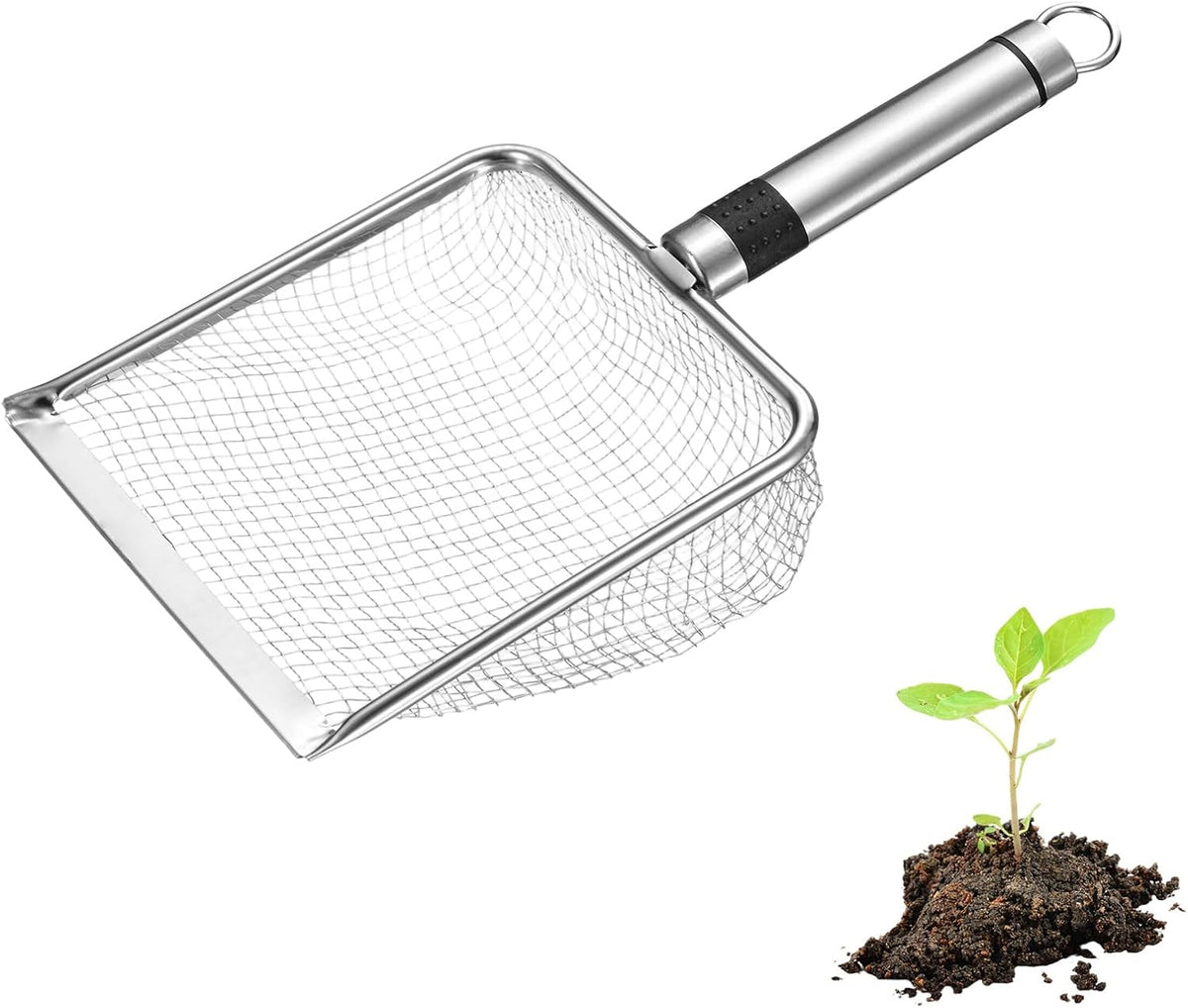 4-Pack Gardening Soil Sifter, 2/2.8/3.8/5 mm Mesh Stainless Steel Sand Soil Compost Sieve with Stainless Steel Handle for Sand/Dirt/Rock Compost, Screen Potting Scoop [Silver Tone]