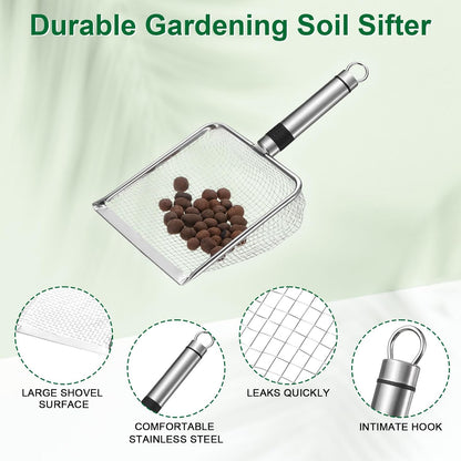 4-Pack Gardening Soil Sifter, 2/2.8/3.8/5 mm Mesh Stainless Steel Sand Soil Compost Sieve with Stainless Steel Handle for Sand/Dirt/Rock Compost, Screen Potting Scoop [Silver Tone]
