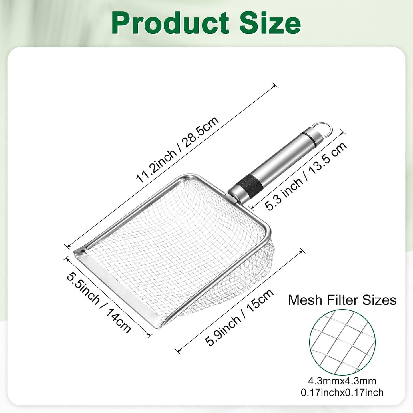 4-Pack Gardening Soil Sifter, 2/2.8/3.8/5 mm Mesh Stainless Steel Sand Soil Compost Sieve with Stainless Steel Handle for Sand/Dirt/Rock Compost, Screen Potting Scoop [Silver Tone]