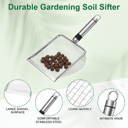 4-Pack Gardening Soil Sifter, 2/2.8/3.8/5 mm Mesh Stainless Steel Sand Soil Compost Sieve with Stainless Steel Handle for Sand/Dirt/Rock Compost, Screen Potting Scoop [Silver Tone]