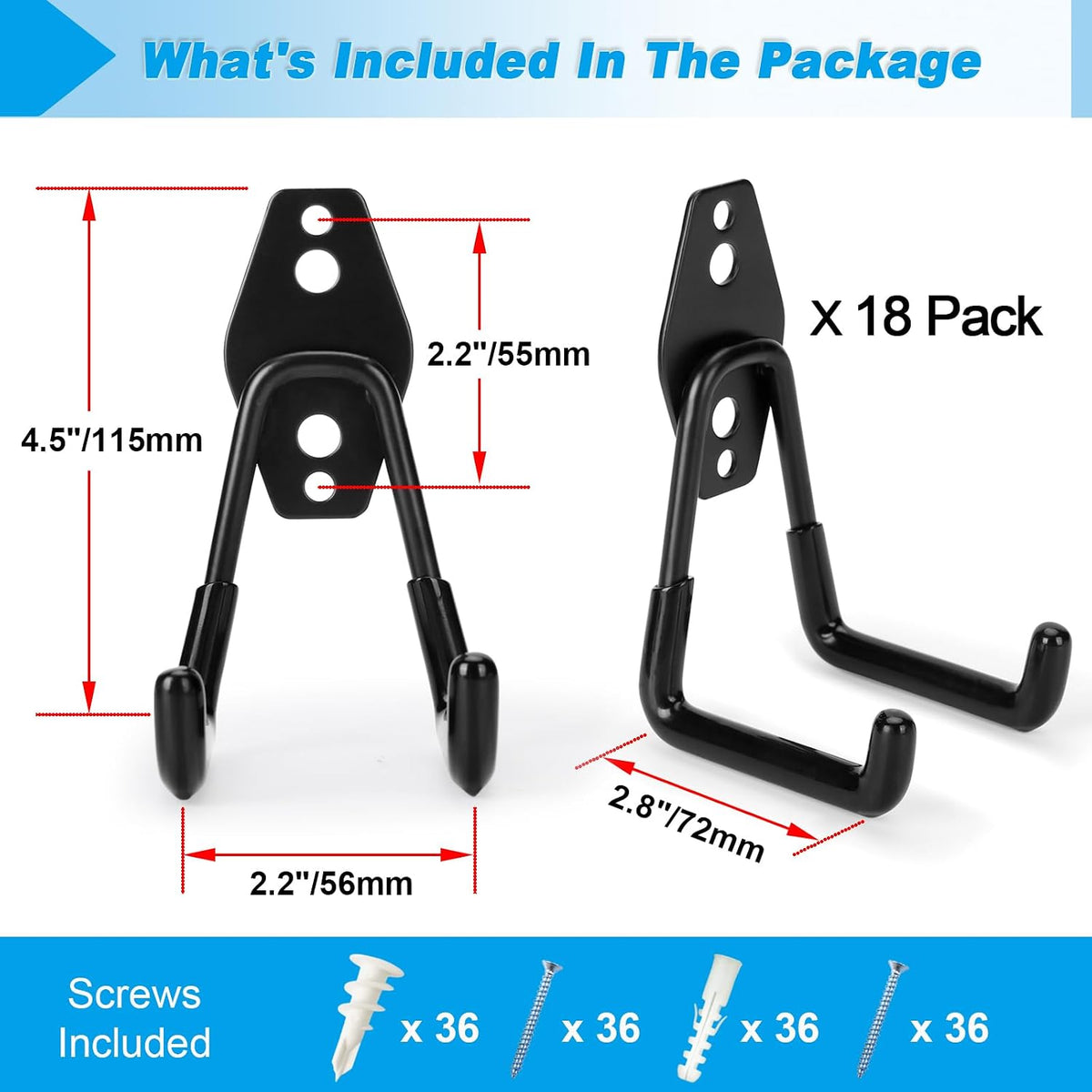 6 Pack Garage Hooks Heavy Duty - Supports 100 lbs