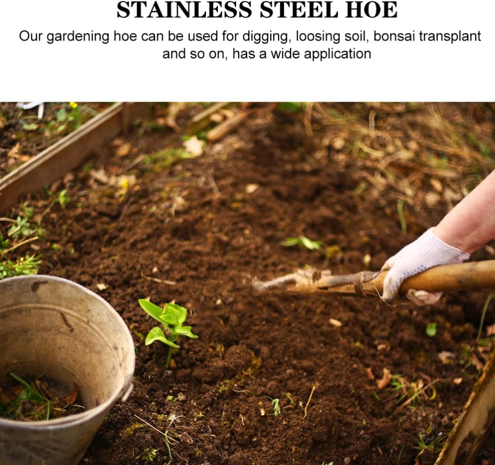 Stainless Steel Garden Hoe 15.27X7.87In Heavy Duty Outdoor Gardening Tool for Weeding Digging Loosening Soil and Transplanting