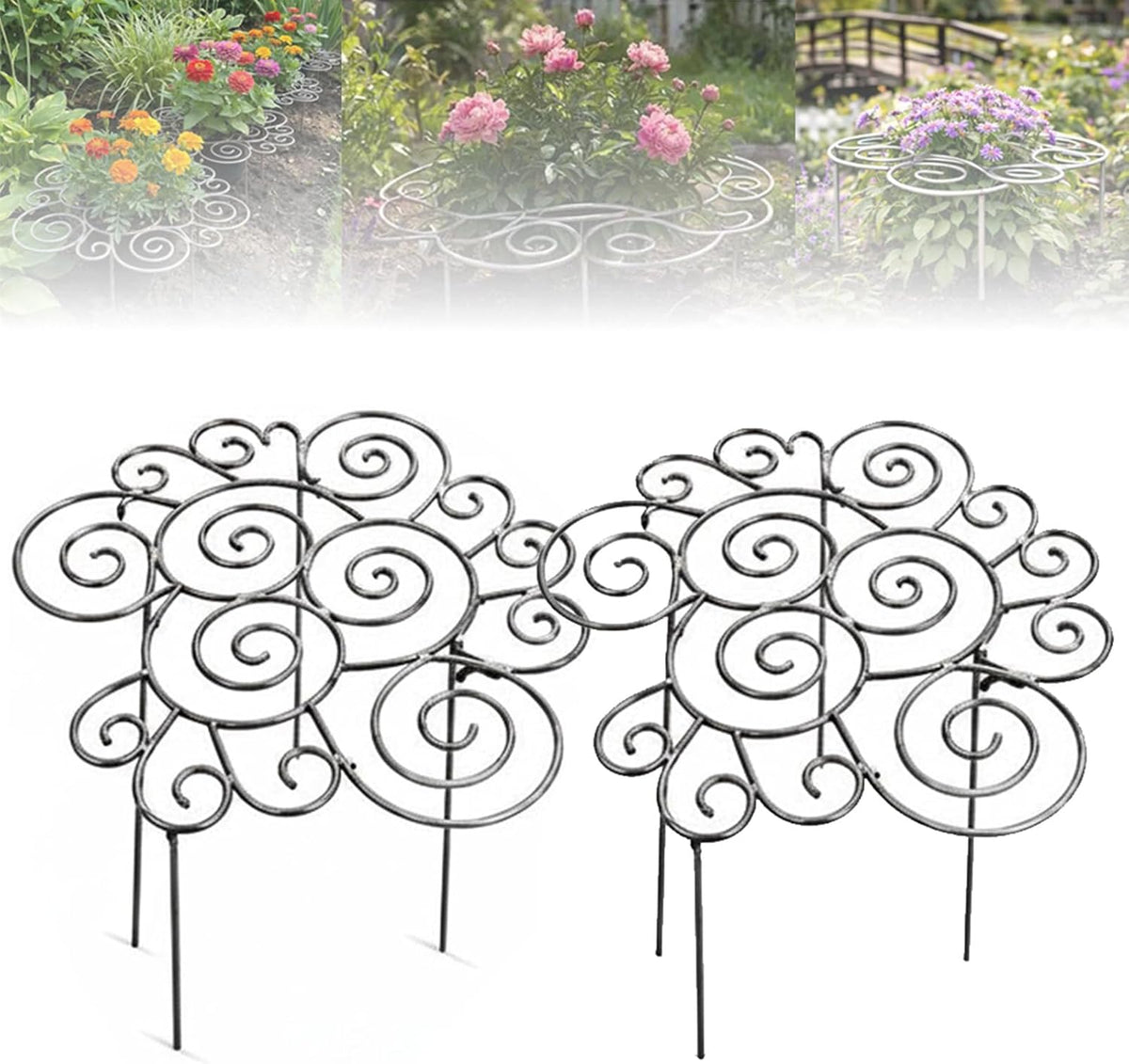Metal Plant Support Ring for Garden,2026 New Peony Cages Stand,Decorative Grow Through Rings, Stackable Houseplant Stake, Dahlia Cage,Outdoor Orchid Clip Flower Support Frame