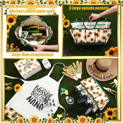 16 Pcs Mothers Day Garden Gift for Nana Women Garden Tools Sunflower Birthday Gardening Supplies from Grandson Gloves Apron Insulation Cup Fork Trowel Tote Bags for Plant Lover Present