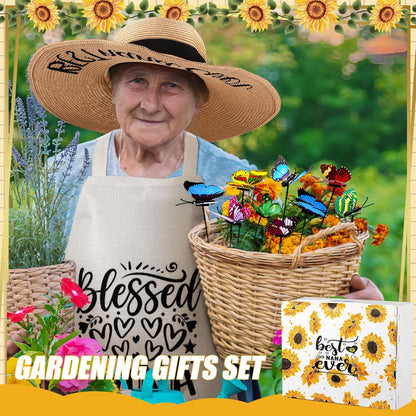 16 Pcs Mothers Day Garden Gift for Nana Women Garden Tools Sunflower Birthday Gardening Supplies from Grandson Gloves Apron Insulation Cup Fork Trowel Tote Bags for Plant Lover Present