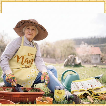 16 Pcs Mothers Day Garden Gift for Nana Women Garden Tools Sunflower Birthday Gardening Supplies from Grandson Gloves Apron Insulation Cup Fork Trowel Tote Bags for Plant Lover Present