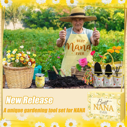 16 Pcs Mothers Day Garden Gift for Nana Women Garden Tools Sunflower Birthday Gardening Supplies from Grandson Gloves Apron Insulation Cup Fork Trowel Tote Bags for Plant Lover Present