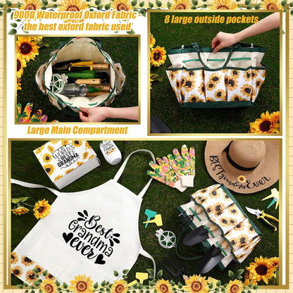 16 Pcs Mothers Day Garden Gift for Nana Women Garden Tools Sunflower Birthday Gardening Supplies from Grandson Gloves Apron Insulation Cup Fork Trowel Tote Bags for Plant Lover Present