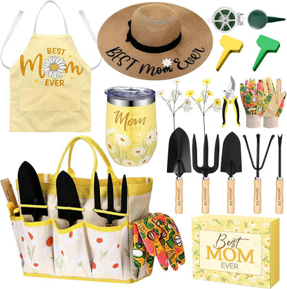 16 Pcs Mothers Day Garden Gift for Nana Women Garden Tools Sunflower Birthday Gardening Supplies from Grandson Gloves Apron Insulation Cup Fork Trowel Tote Bags for Plant Lover Present