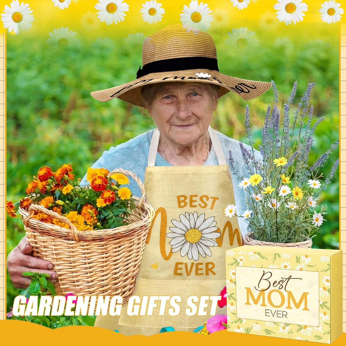 16 Pcs Mothers Day Garden Gift for Nana Women Garden Tools Sunflower Birthday Gardening Supplies from Grandson Gloves Apron Insulation Cup Fork Trowel Tote Bags for Plant Lover Present