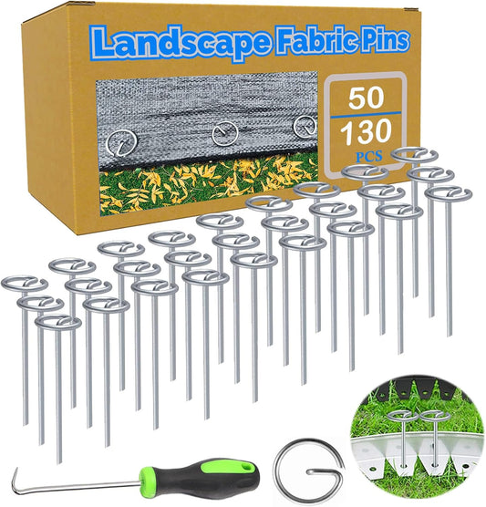 50Pcs Landscape Fabric Pins, Galvanized Circle Top Landscape Fabric Stakes