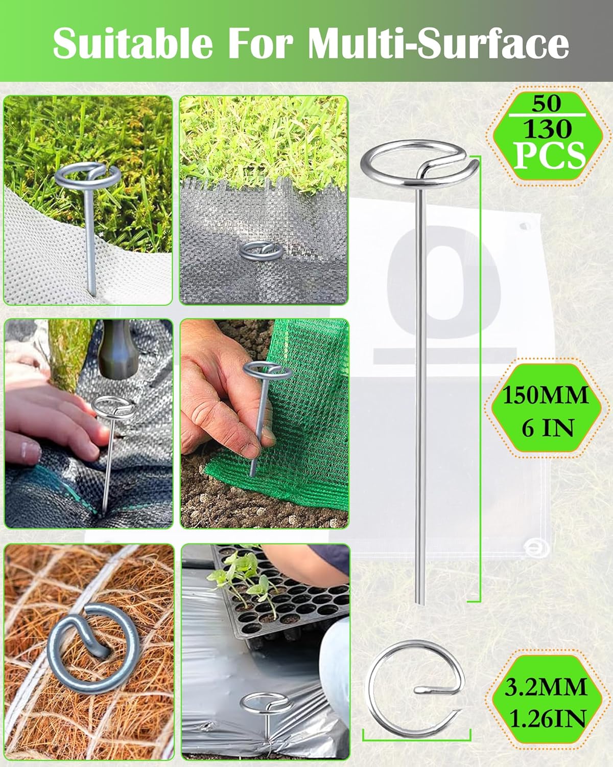 50Pcs Landscape Fabric Pins, Galvanized Circle Top Landscape Fabric Stakes