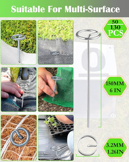 50Pcs Landscape Fabric Pins, Galvanized Circle Top Landscape Fabric Stakes