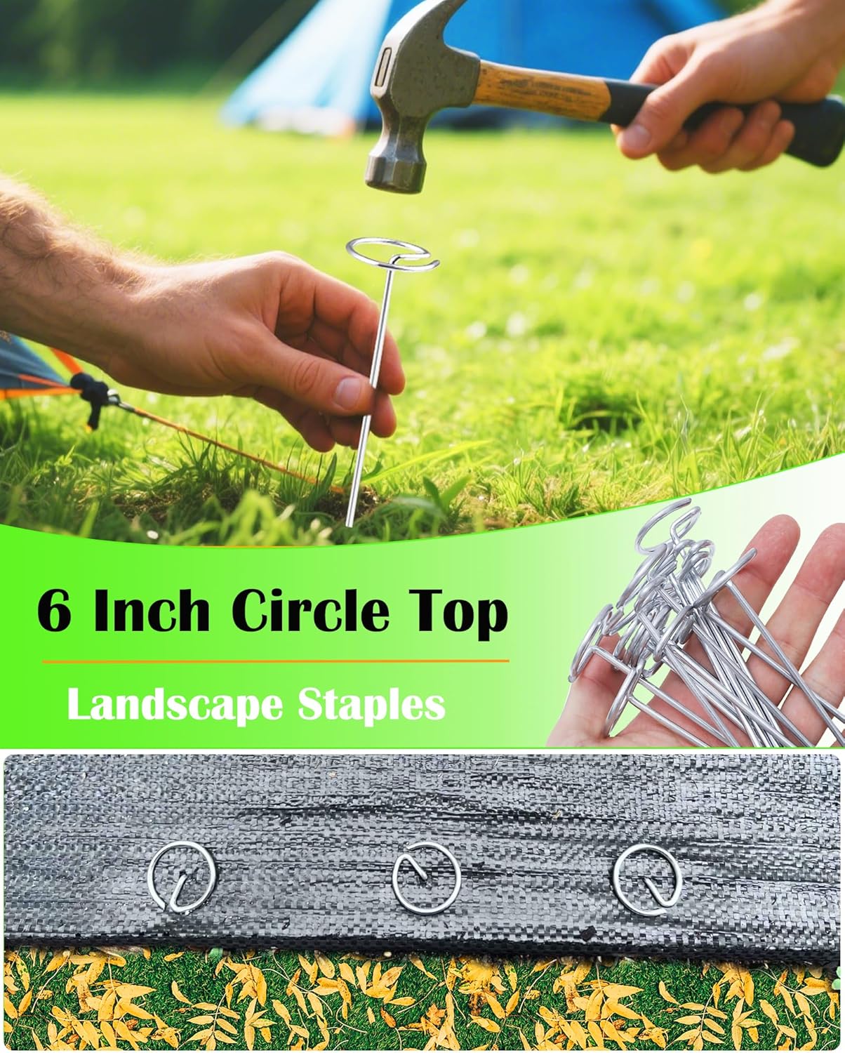 50Pcs Landscape Fabric Pins, Galvanized Circle Top Landscape Fabric Stakes