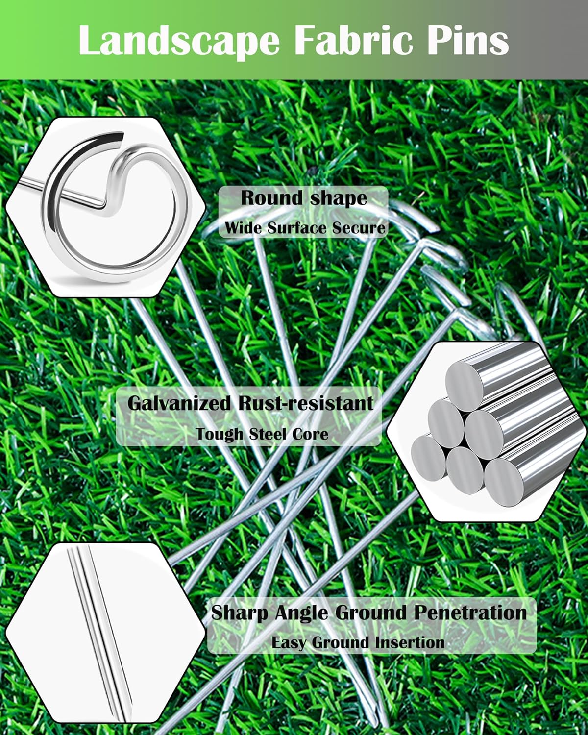 50Pcs Landscape Fabric Pins, Galvanized Circle Top Landscape Fabric Stakes