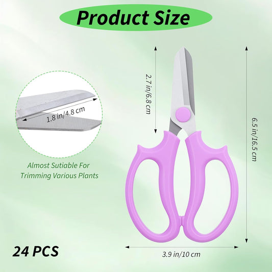 24 Pcs Floral Scissors, 6.5" Stainless Steel Floral Scissor for Cutting Fresh Flowers Scissors Shears for Gardening Flowers Arrangement, Trimming Plants (4 Colors)