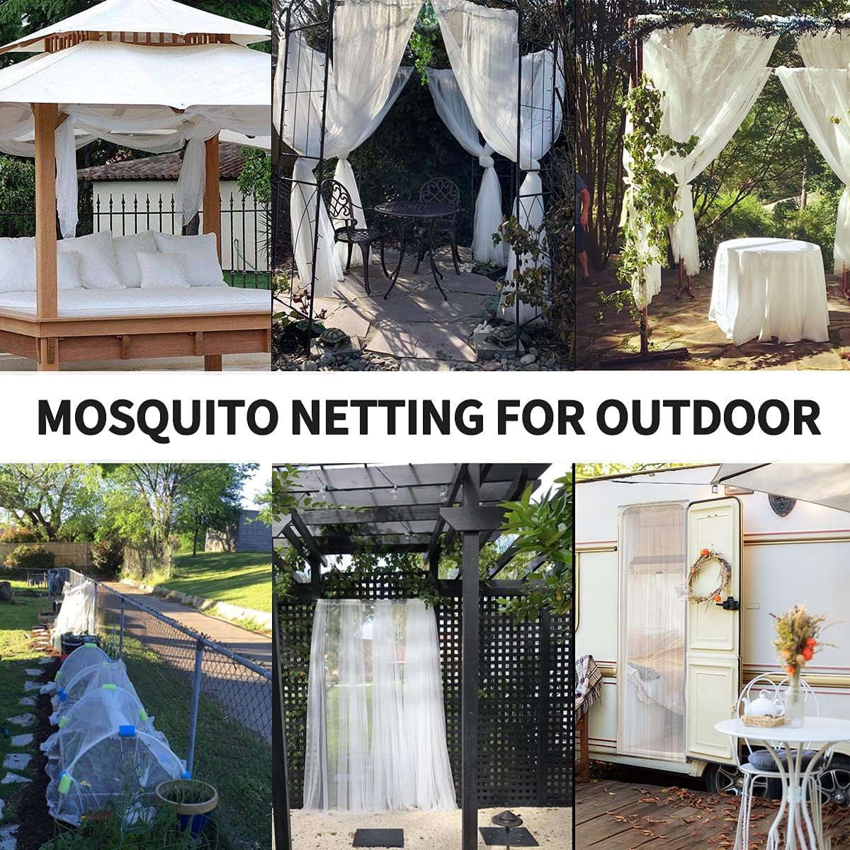 Mosquito Netting for Porch/Patio/Canopy/Garden, Outdoor Sheer Tulle Curtains Mesh Net, Decoration Netting for Party Wedding Arch Draping&Ceiling Drapes Fabric, Beige 54x108in