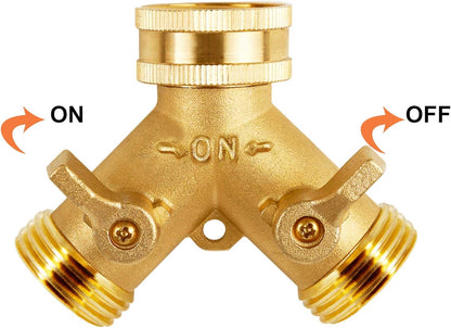 Triumpeek Brass Garden Hose Splitter, 3/4 Inch 2-Way Y Brass Hose Connector with O-ring Washers & Tape