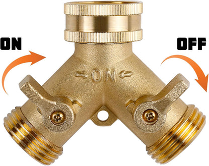 Triumpeek Brass Garden Hose Splitter, 3/4 Inch 2-Way Y Brass Hose Connector with O-ring Washers & Tape