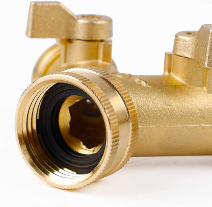 Triumpeek Brass Garden Hose Splitter, 3/4 Inch 2-Way Y Brass Hose Connector with O-ring Washers & Tape