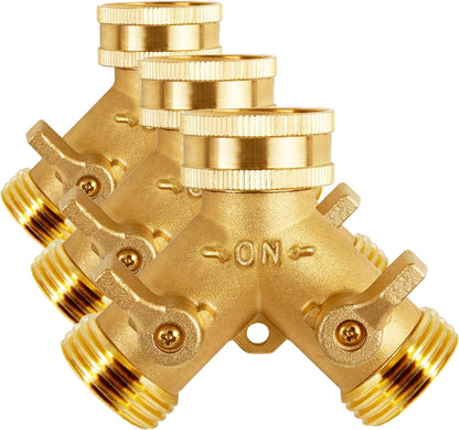Triumpeek Brass Garden Hose Splitter, 3/4 Inch 2-Way Y Brass Hose Connector with O-ring Washers & Tape