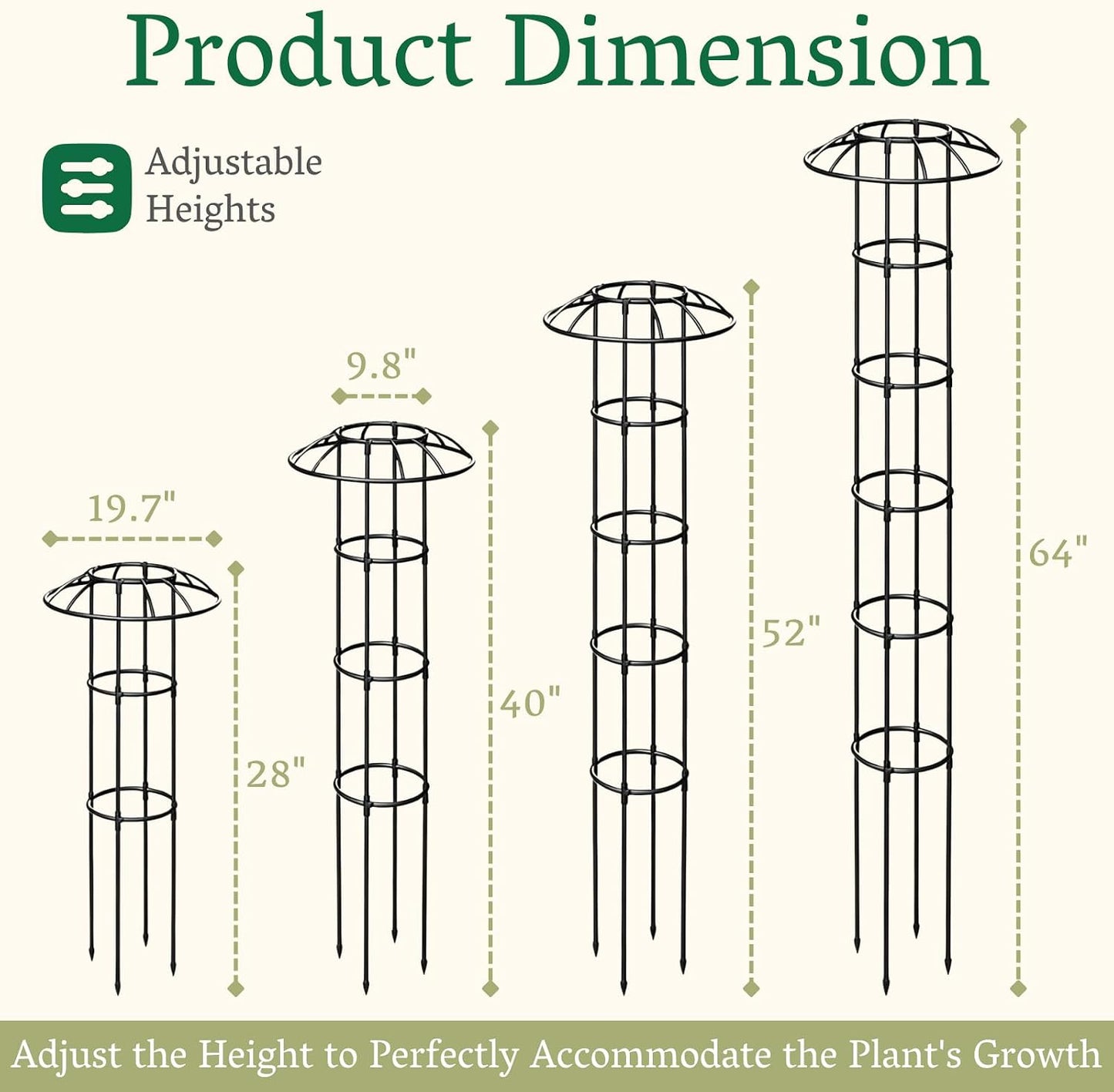 Garden Obelisk Trellis for Climbing Plants Outdoor | 64 Inch Rustproof Plastic Coated Mushroom Top Trellis for Potted Plants, Vines, Roses, Clematis