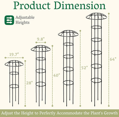 Garden Obelisk Trellis for Climbing Plants Outdoor | 64 Inch Rustproof Plastic Coated Mushroom Top Trellis for Potted Plants, Vines, Roses, Clematis