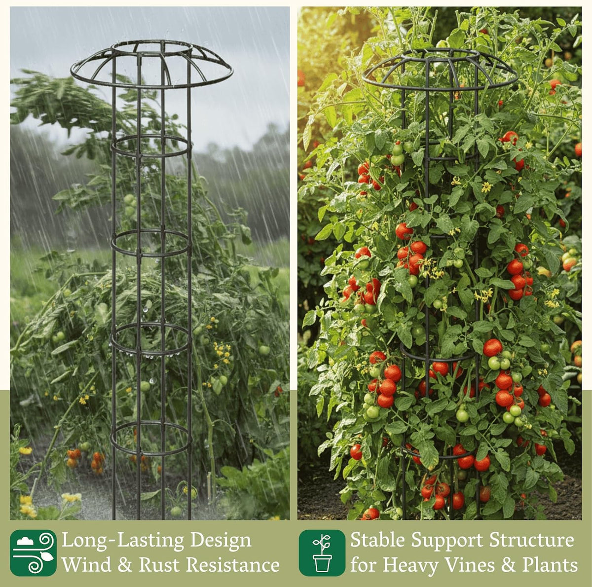 Garden Obelisk Trellis for Climbing Plants Outdoor | 64 Inch Rustproof Plastic Coated Mushroom Top Trellis for Potted Plants, Vines, Roses, Clematis