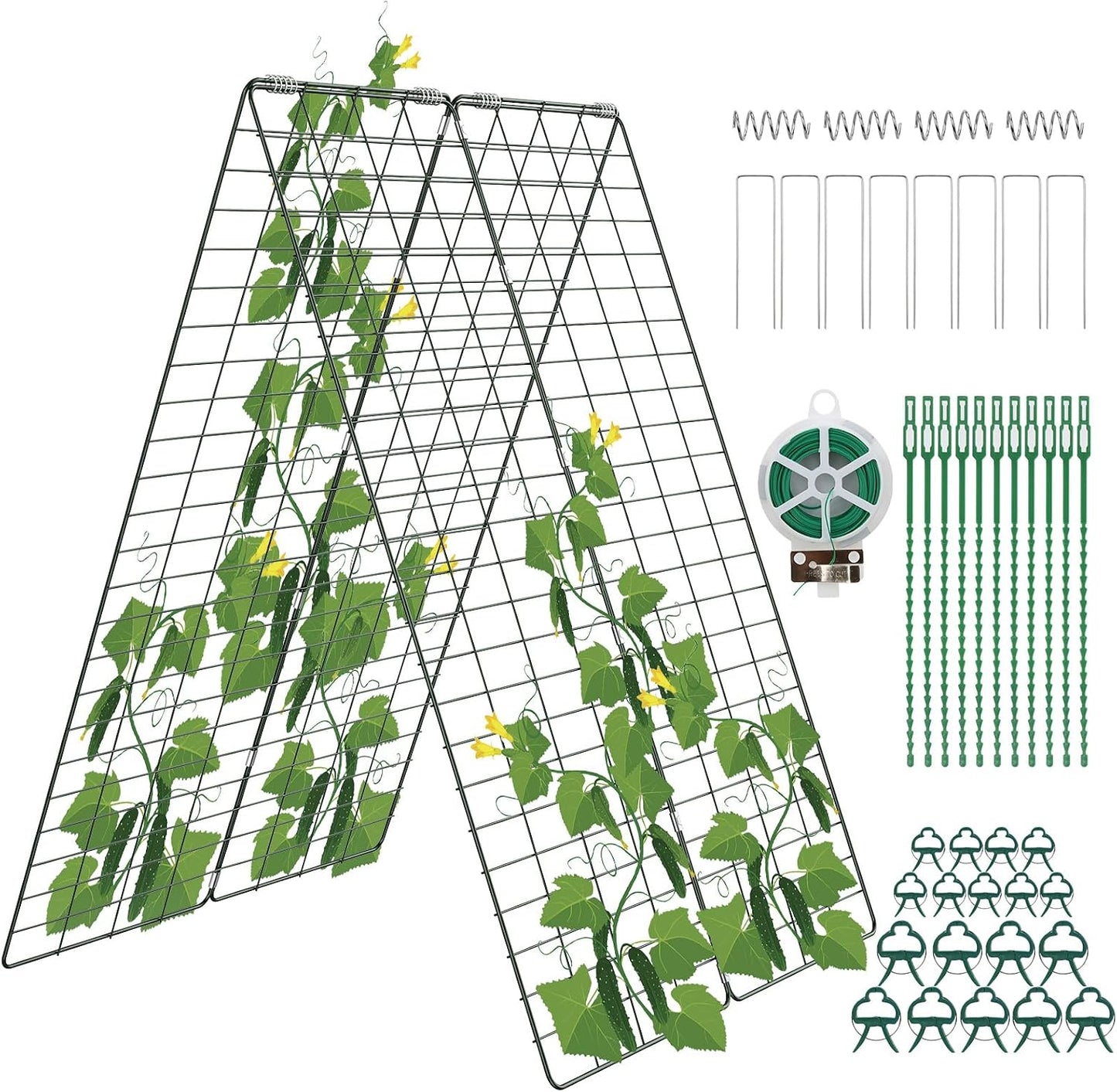 Cucumber Trellis, Garden Trellis for Climbing Plants Outdoor, Foldable A-Frame Trellis, Cucumber Trellis for Raised Bed for Cucumbers, Peas, or Tomatoes (Green, Small Grid 48‘’H*34''W)