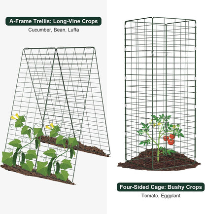 Cucumber Trellis, Garden Trellis for Climbing Plants Outdoor, Foldable A-Frame Trellis, Cucumber Trellis for Raised Bed for Cucumbers, Peas, or Tomatoes (Green, Small Grid 48‘’H*34''W)