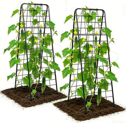 Cucumber Trellis, Garden Trellis for Climbing Plants Outdoor, Foldable A-Frame Trellis, Cucumber Trellis for Raised Bed for Cucumbers, Peas, or Tomatoes (Green, Small Grid 48‘’H*34''W)
