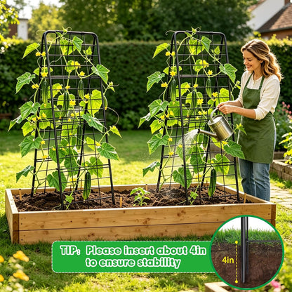 Cucumber Trellis, Garden Trellis for Climbing Plants Outdoor, Foldable A-Frame Trellis, Cucumber Trellis for Raised Bed for Cucumbers, Peas, or Tomatoes (Green, Small Grid 48‘’H*34''W)